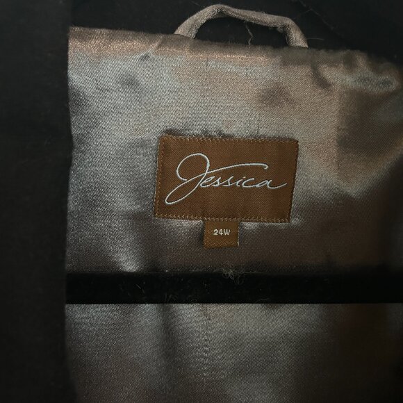 Vintage Jessica Black Wool-Blend 3/4 Jacket Sz 24W Bell Sleeves Satin Lining - Picture 7 of 8